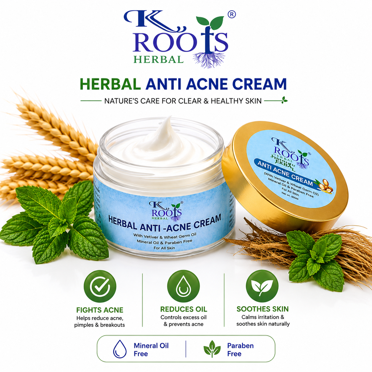 K Roots Herbal Anti Acne Cream | Oil Control & Skin Soothing Formula | 50ml - Image 4