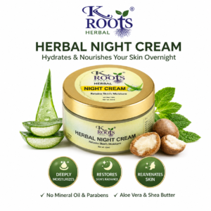 K Roots Herbal Night Cream | Overnight Skin Repair & Deep Moisturizing Cream | Aloe Vera & Shea Butter | All Skin Types | 50ml