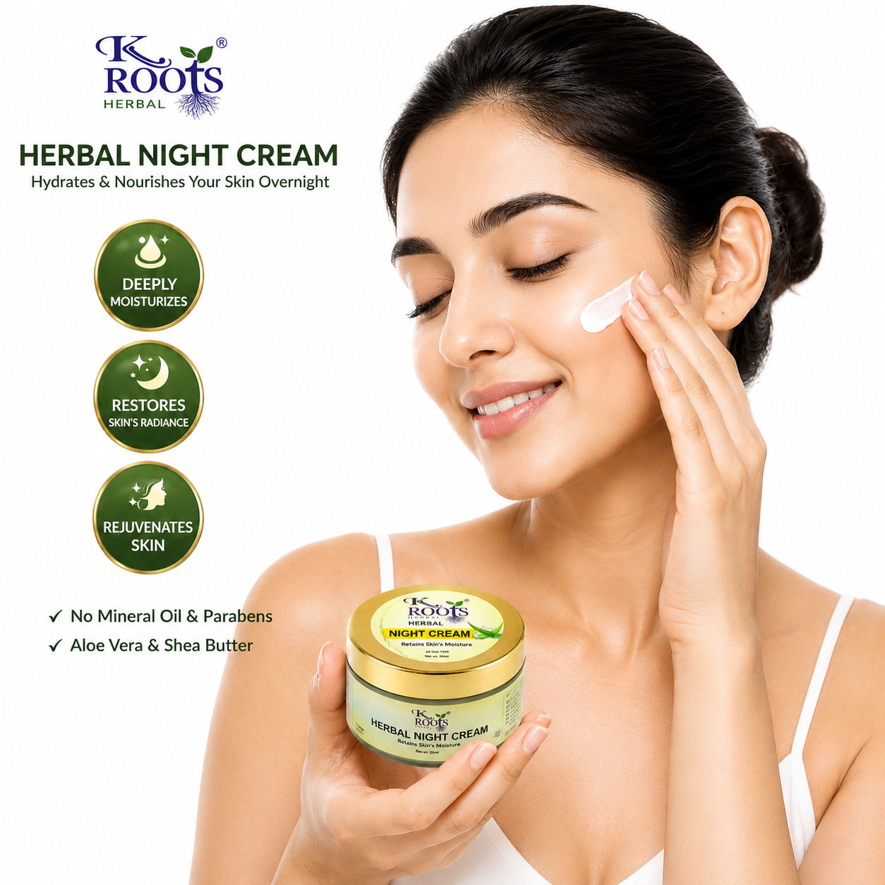 K Roots Herbal Night Cream | Overnight Skin Repair & Deep Moisturizing Cream | Aloe Vera & Shea Butter | All Skin Types | 50ml - Image 5