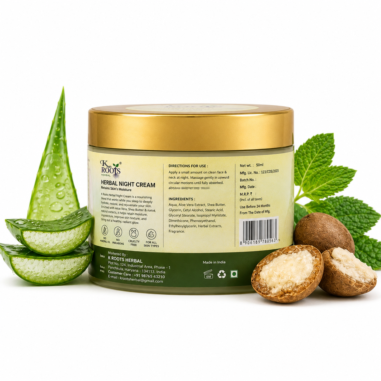 K Roots Herbal Night Cream | Overnight Skin Repair & Deep Moisturizing Cream | Aloe Vera & Shea Butter | All Skin Types | 50ml - Image 4