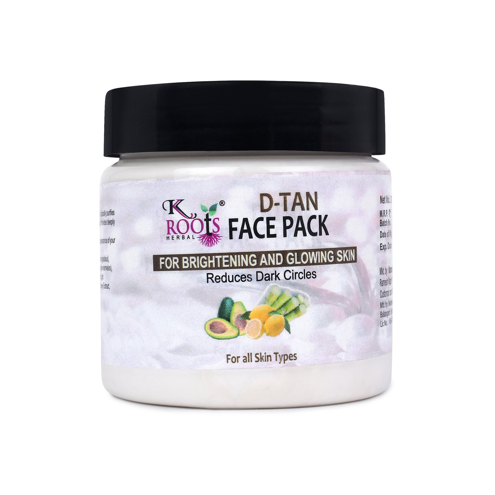 K Roots Herbal D-Tan Face Pack | Skin Brightening & Tan Removal Face Pack | Reduces Dark Circles & Enhances Natural Glow | For All Skin Types