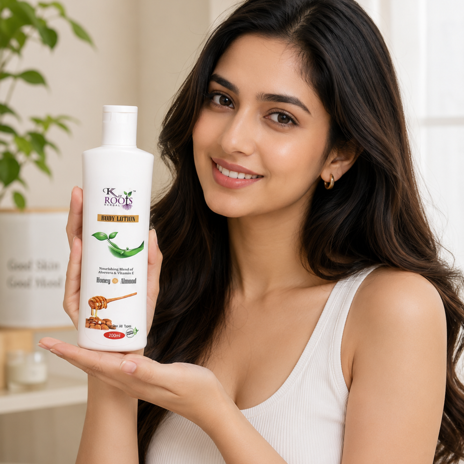 K Roots Herbal Honey & Almond Body Lotion with Aloe Vera & Vitamin E | Deep Moisturizing Lotion for Soft & Healthy Skin | 200ml - Image 3