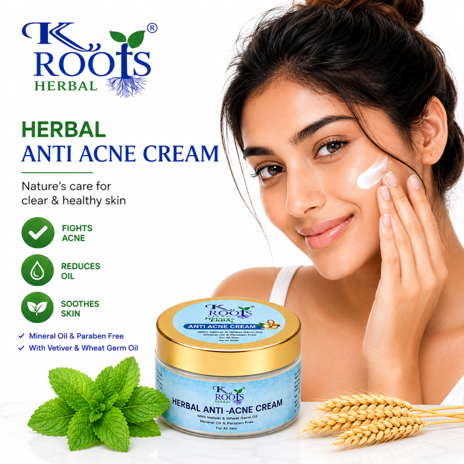 K Roots Herbal Anti Acne Cream | Oil Control & Skin Soothing Formula | 50ml - Image 3