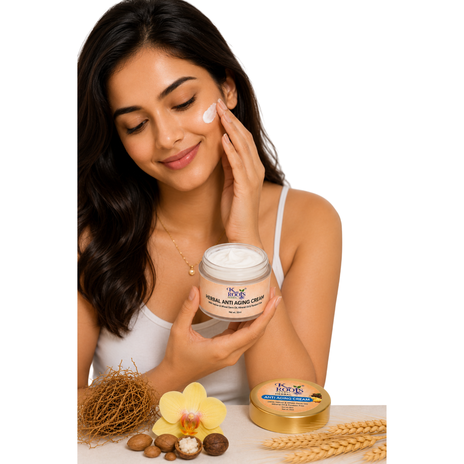 K Roots Herbal Anti Aging Cream with Vetiver & Wheat Germ Oil | Mineral Oil & Paraben Free Face Cream | 50ml - Image 3