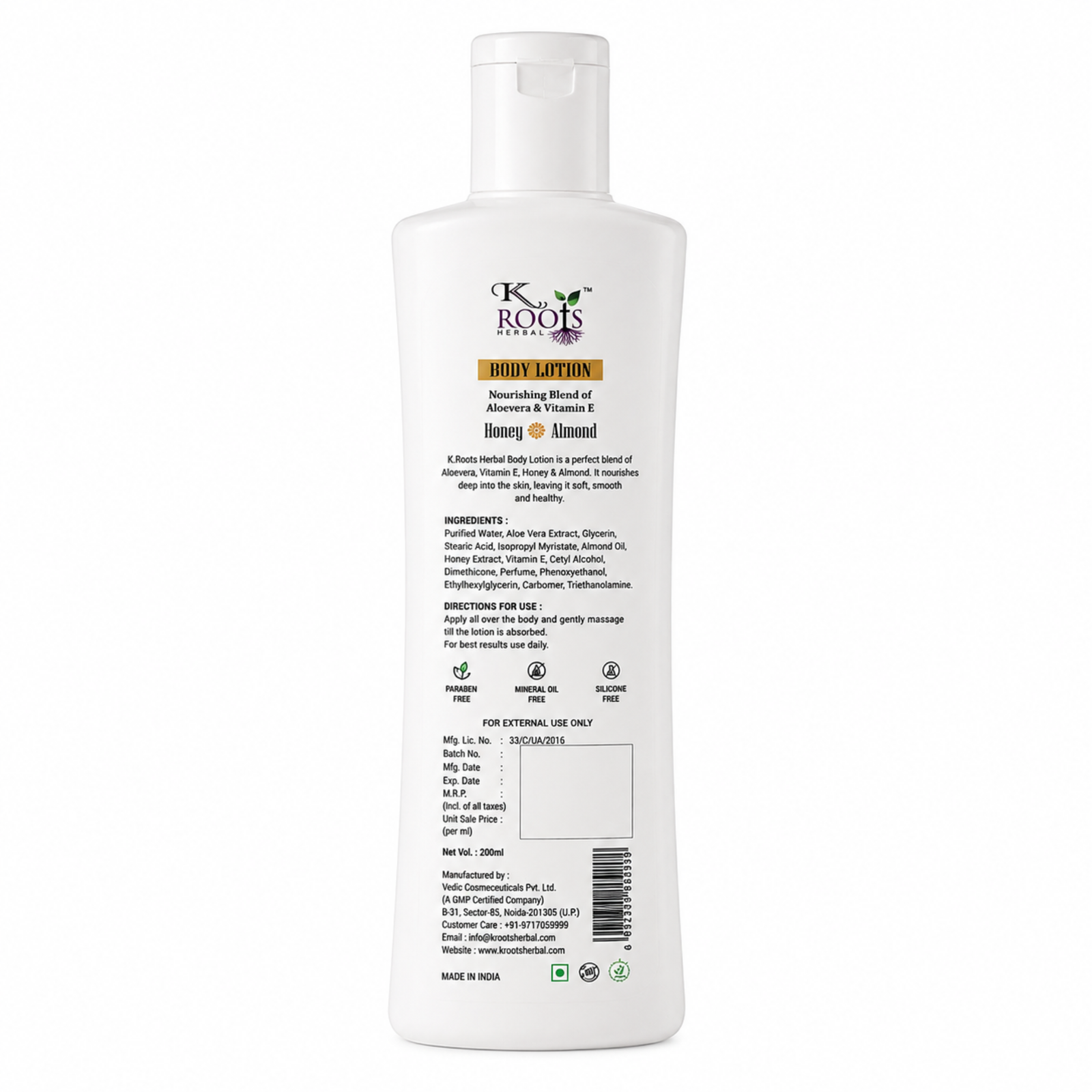 K Roots Herbal Honey & Almond Body Lotion with Aloe Vera & Vitamin E | Deep Moisturizing Lotion for Soft & Healthy Skin | 200ml - Image 4