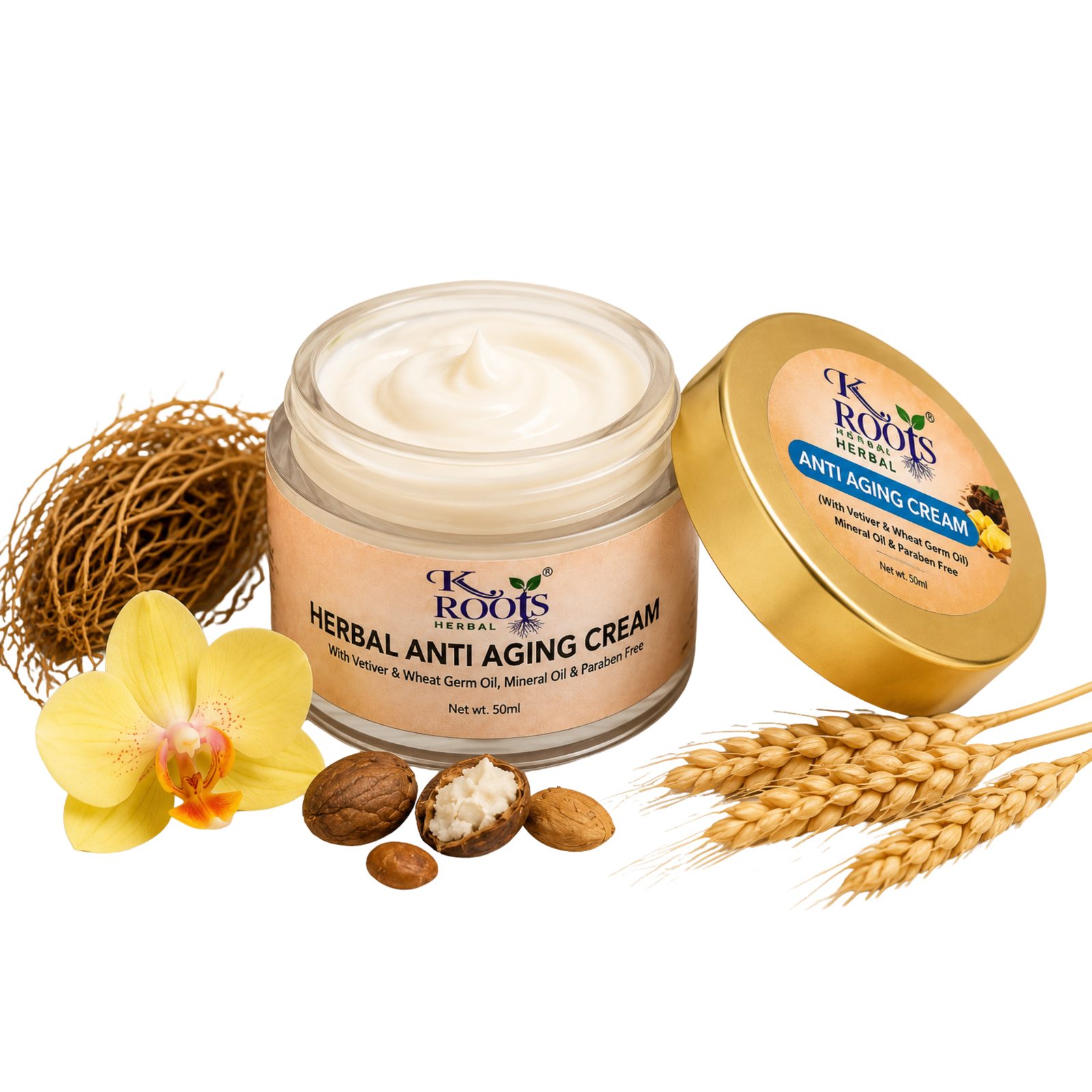K Roots Herbal Anti Aging Cream with Vetiver & Wheat Germ Oil | Mineral Oil & Paraben Free Face Cream | 50ml - Image 4