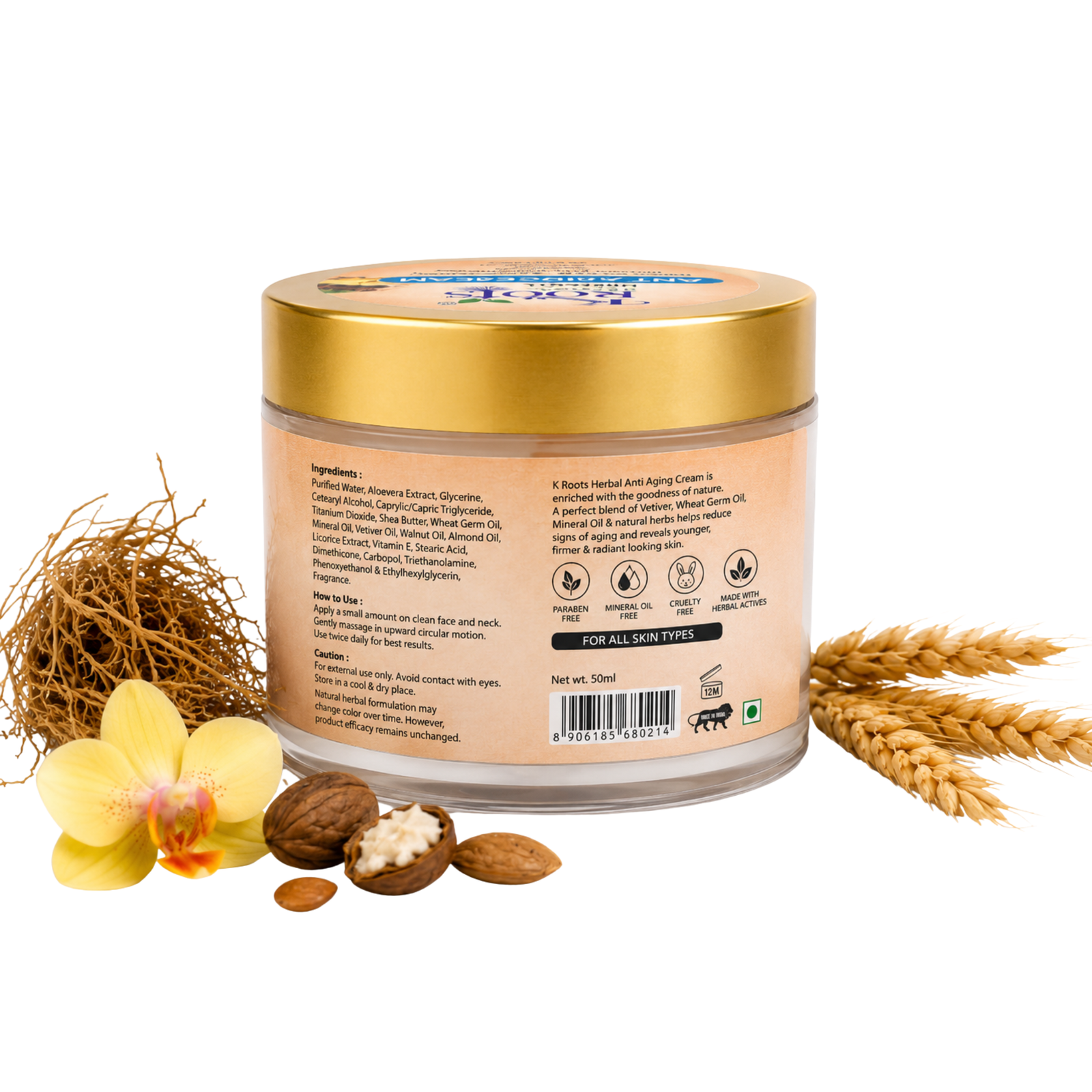 K Roots Herbal Anti Aging Cream with Vetiver & Wheat Germ Oil | Mineral Oil & Paraben Free Face Cream | 50ml - Image 5