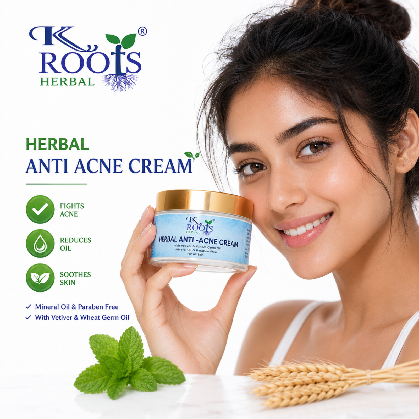 K Roots Herbal Anti Acne Cream | Oil Control & Skin Soothing Formula | 50ml - Image 2